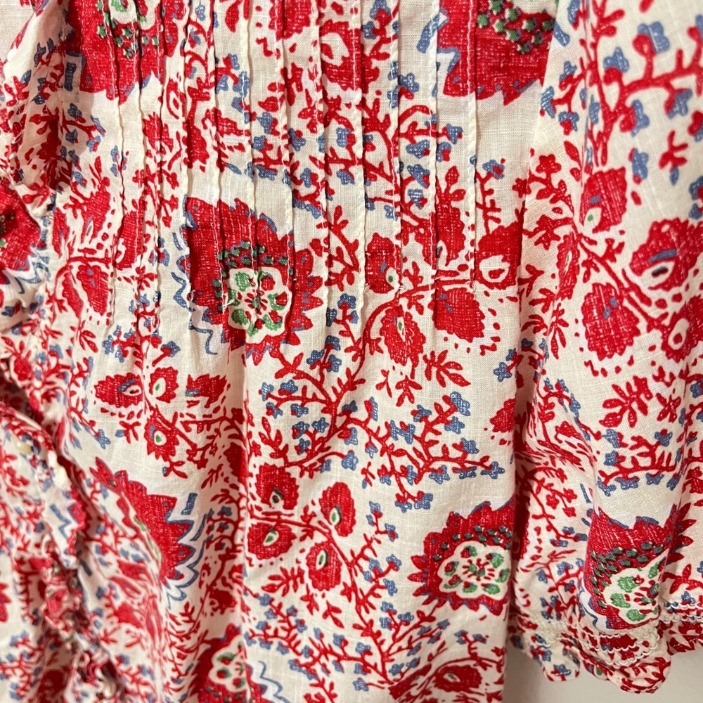 Lauren Ralph Lauren Blouse Womens Large Red Floral Smocked Waist Ruffle Top - Picture 2 of 4